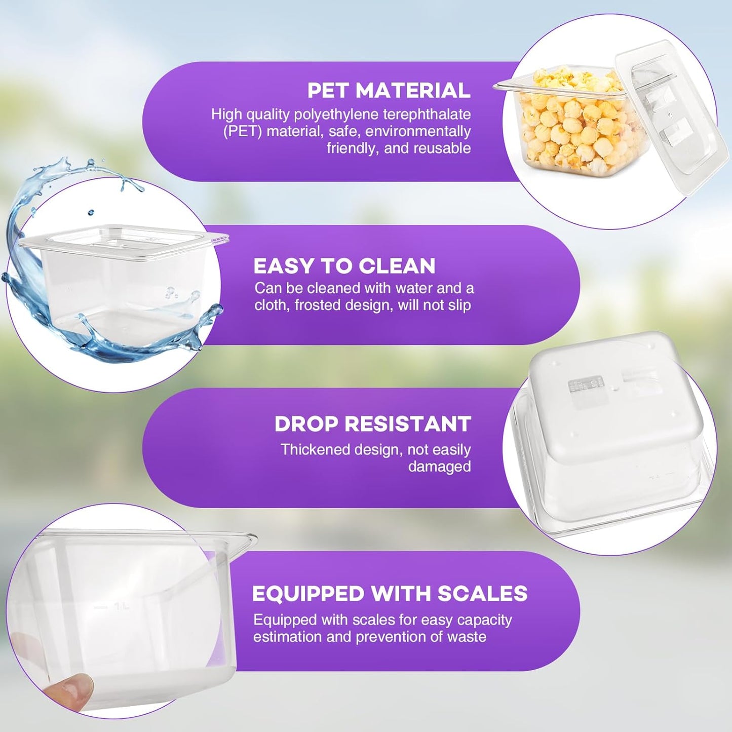 VOISEN 12 Pack Plastic Food Pan with Lids 1/6 Size 4 Inch Deep Commercial Food Storage Containers for Fridge Salad Fruits Vegetables Clear Restaurant Polycarbonate