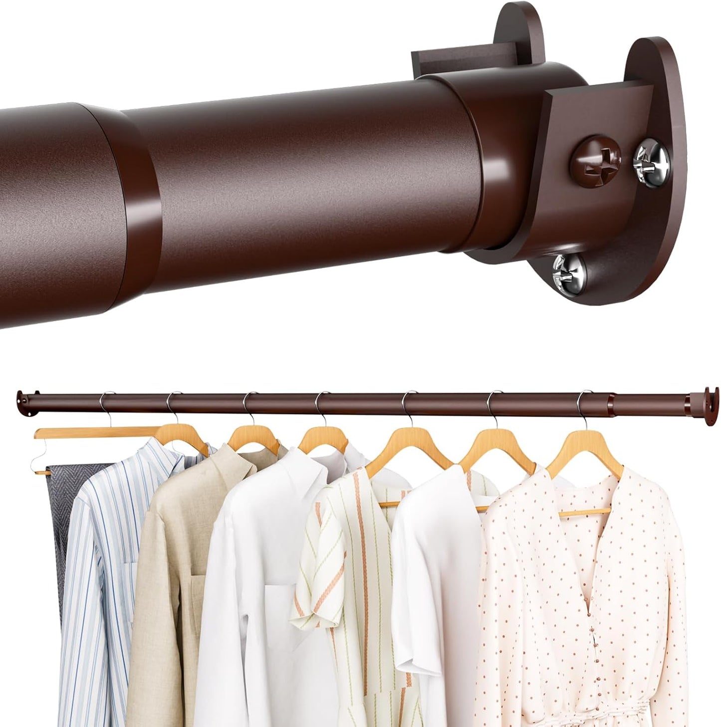 Closet Rod - Closet Rods for Hanging Clothes, 17 to 97 inch Adjustable Closet Hanging Rod, Heavy Duty Clothes Rod Clothing Bar, Closet Poles for Hanging Clothes for Wardrobes, Shower Curtain