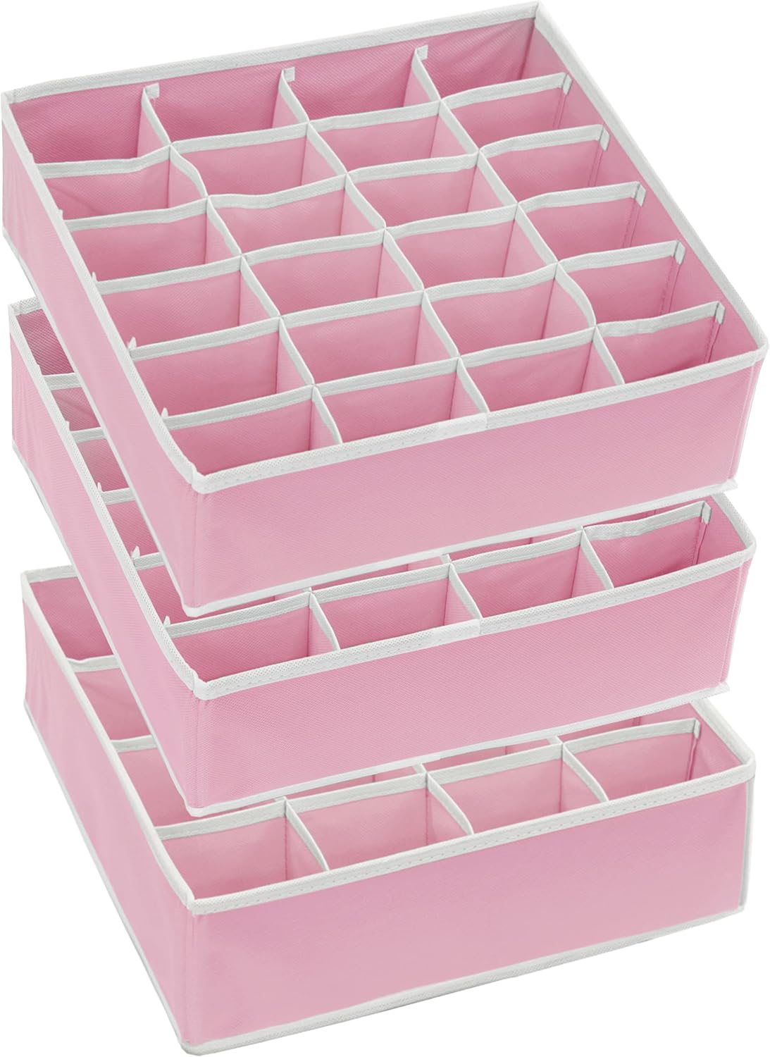 Simple Houseware Sock Drawer Organizer for Dresser/Closet/Bedroom, 3 Pack, Pink