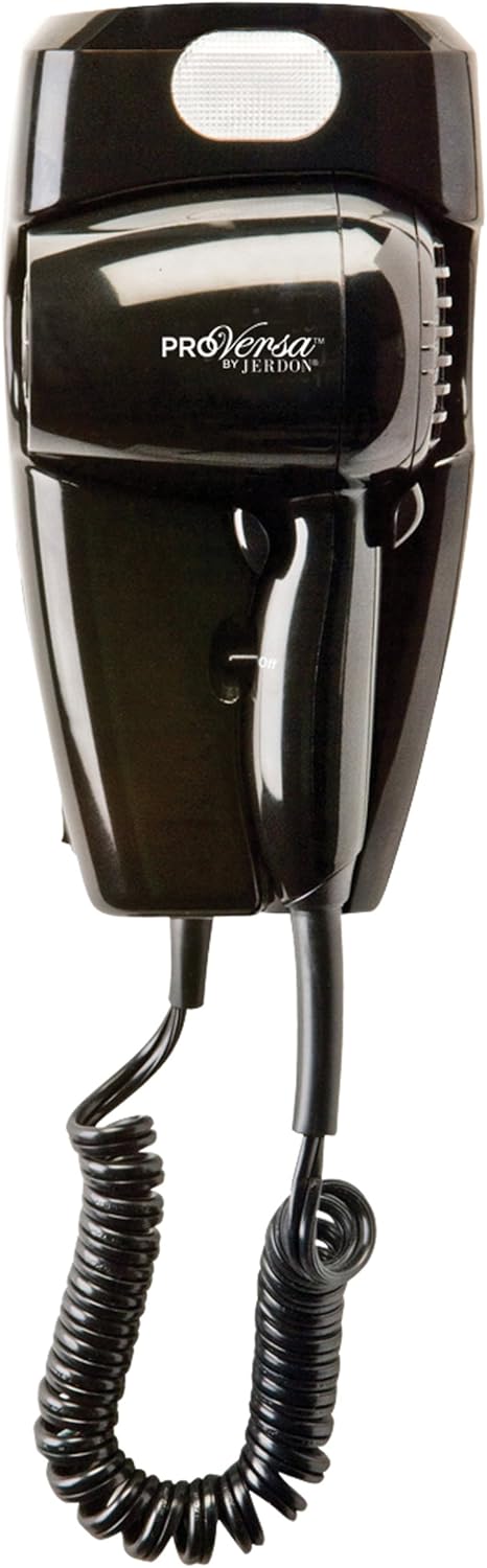 JERDON Wall-Mount Hair Dryer – Black - Direct Wire Only - Hotel Style Wall Mounted Hair Dryer – Model JWM8CBD