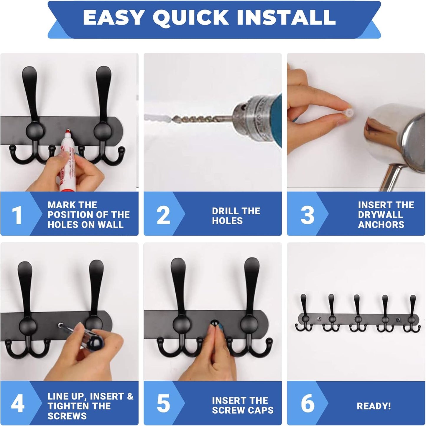 GlazieVault Coat Rack Wall Mount - Stainless Steel Coat Rack (2 Pack) - Heavy Duty Coat Hooks Wall Mounted - Hanger for Hat Towel Robes Jacket Clothes for Bathroom Entryway