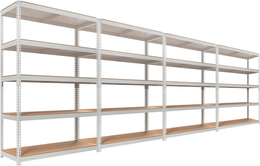 HOMEDANT 5 Tier Storage Shelves Adjustable Laminated Boltless Garage Metal Shelving Unit Heavy Duty Utility Rack Shelf Warehouse Pantry Closet Kitchen (4, (L) 48.1" W, White)