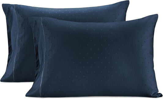 LANE LINEN Pillows Queen Size Set of 2, Soft 100% Egyptian Cotton, Cool & Smooth 1000 Thread Count Pillow Cases - Swiss Dot - Estate Blue