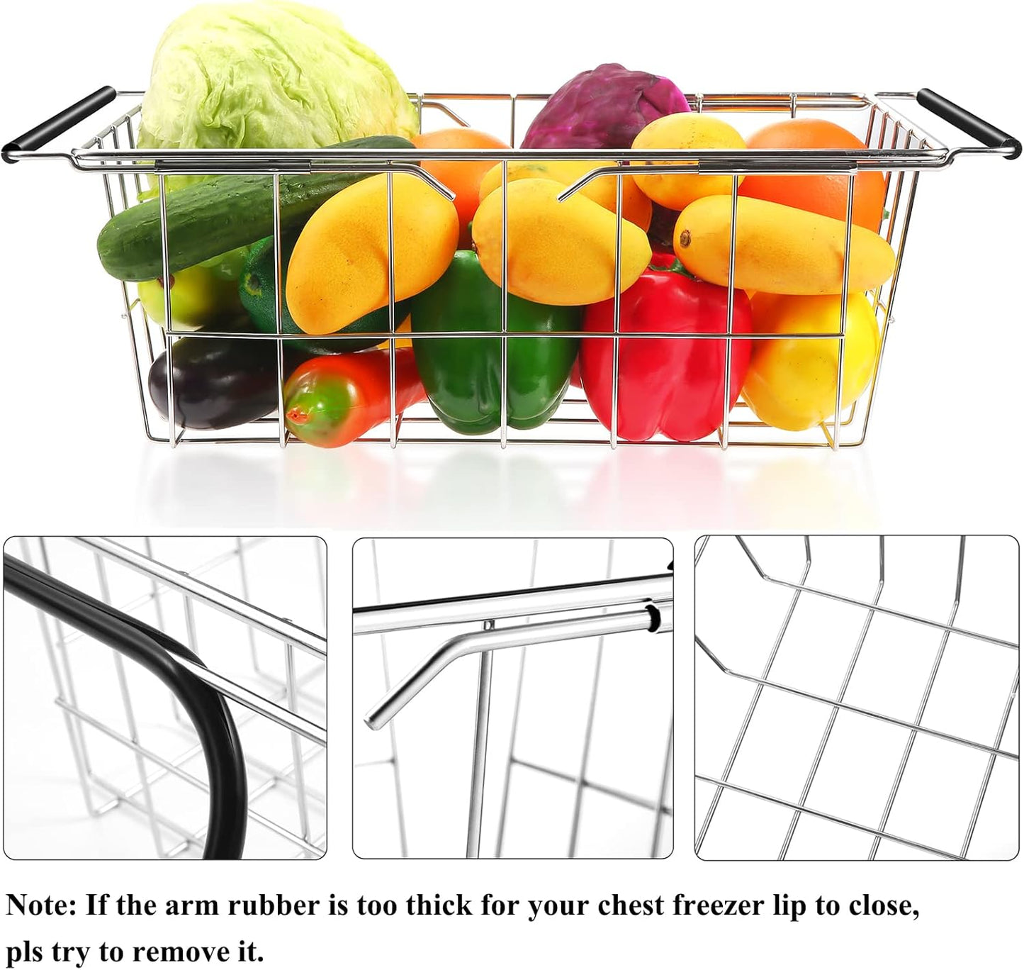 Orgneas Expandable Chest Freezer Basket, Stainless Steel Hanging Deep Freezer Organizer Bins Adjustable Handles (16.5" ~ 20") Wire Basket Storage Rack, Fits 5 Cu.FT and 7 Cu.Ft Chest Freezer