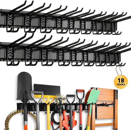 ELEAD 18-Pairs Heavy Duty Garage Tool Organizer Wall Mount Hooks, 96 Inches 1460 lbs Garden Tool Organizer with Adjustable Hooks for Garden, Yard, and Shed
