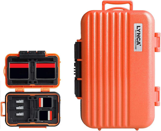 LYNCA Memory Card Case Holder, Memory Card Hard Protector Case Professional Water-Resistant Anti-Shock Compact Camera Card Hard Storage Box for 8 SD Cards 4 CF Cards 12 Micro SD/TF Cards (Orange)