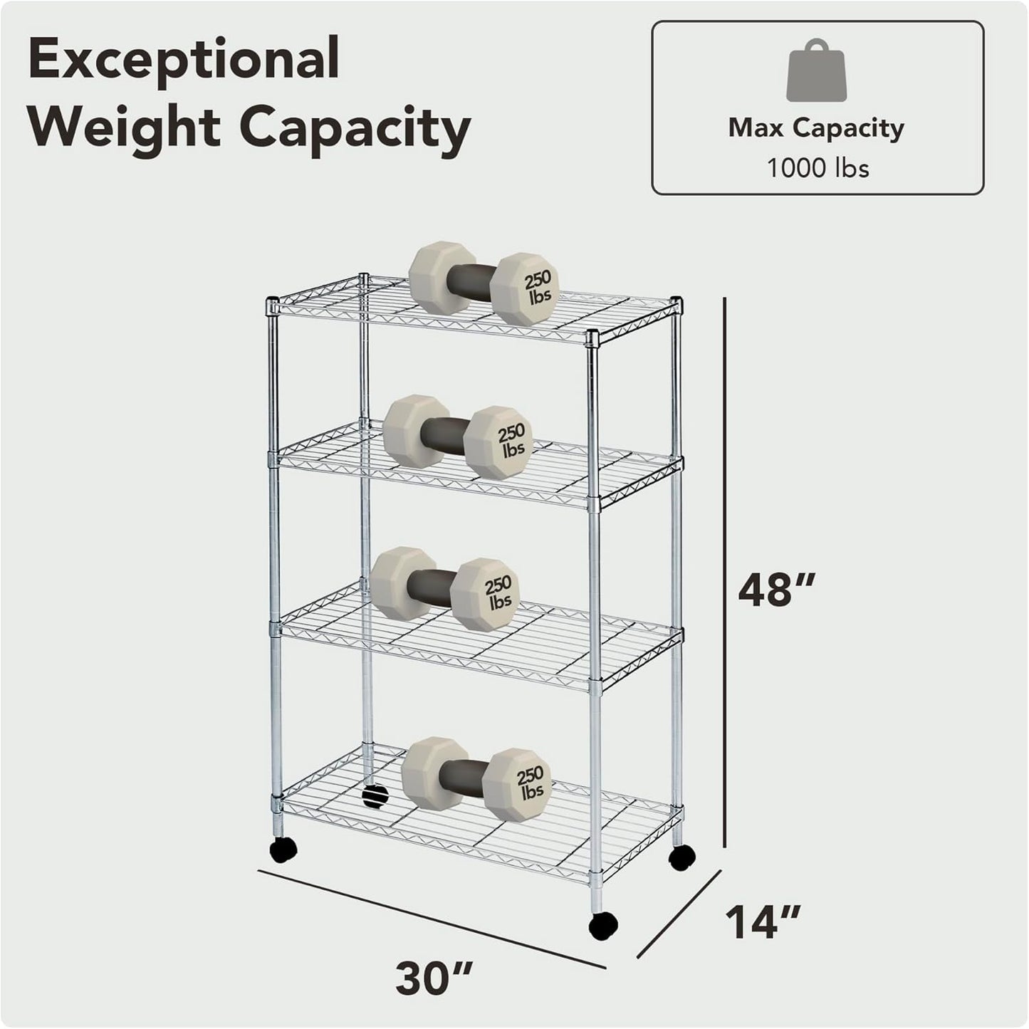 Displays By Jack 4 Tier Wire Shelving Unit Storage Rack, Metal Heavy Duty Utility Organization Units for Products Plant Standing Shelf, Pantry, Garage, Shelf Stand, Black, 14" W x 30" L X 48" H