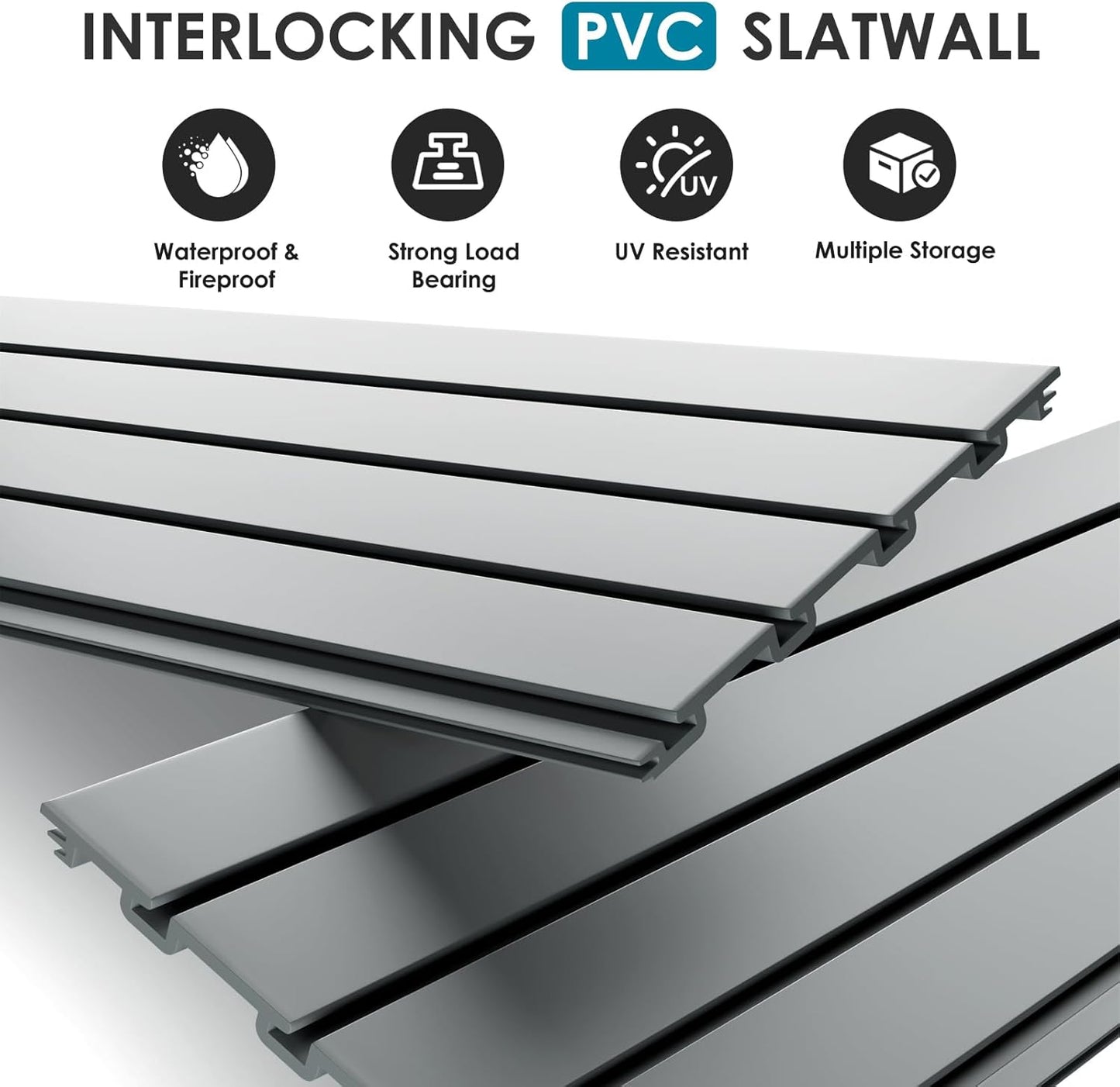 Braki PVC Slat Wall Paneling 4x8 ft, Garage Organizer Storage System, Grey Slatwall Panels for Garage Organization Product, Heavy Duty Wall Mounted Tool Storage for Home