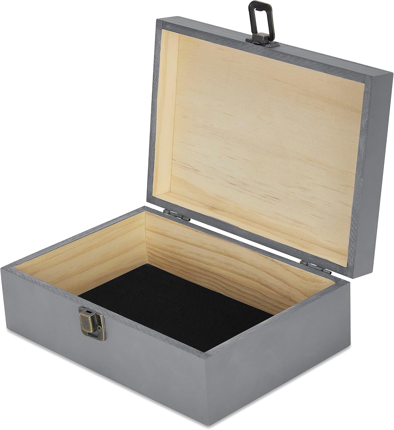 makerflo Medium Grey Pine Wood Memory Box with Hinged with Clasp, Black Felt Inside, Keepsake Wooden Box Ideal for Craft and Personalization (Laser Engraving, Epoxy, UV DTF, and Vinyl) – Pack of 24