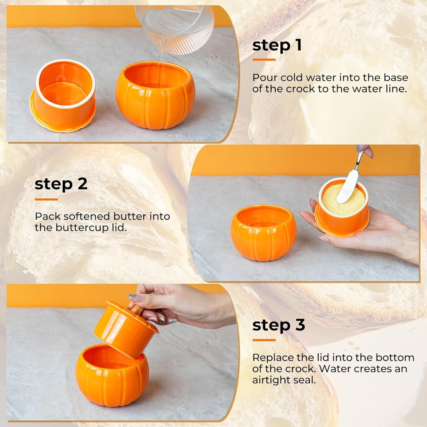 SETRON Halloween Pumpkin Butter Crock, Ceramic Butter Keeper with Lid, Airtight French Butter Crock for Countertop Storage, Butter Dish for Spreadable Butter, Perfect Gift for Kitchen