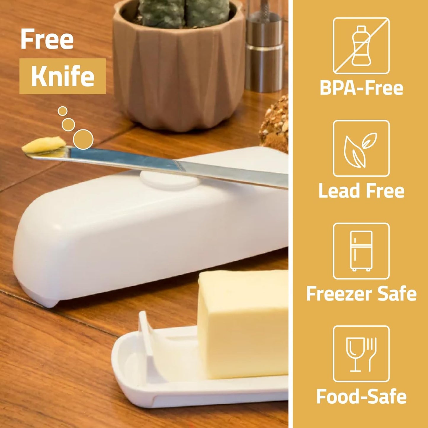 Butter Hub Butter Dish with Lid and Knife, Magnetic Butter Keeper, Easy Scoop, No Mess Lid, Plastic, Dishwasher Safe (Black)