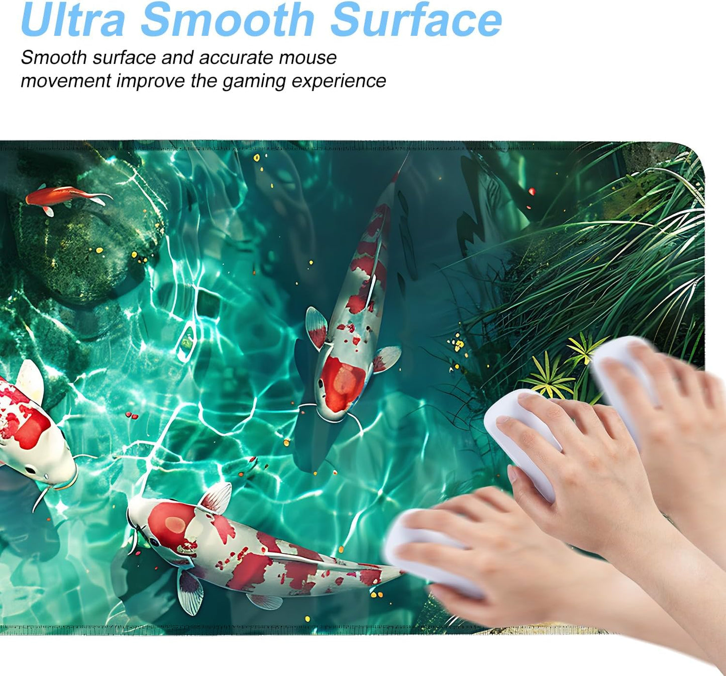 Koi Fish Mouse Pad XXL – Large Japanese Pond Desk Mat with Water Reflection, Extended Non-Slip Gaming Mousepad for Office, Home, Laptop, Workstation, 31.5 x 11.8 in