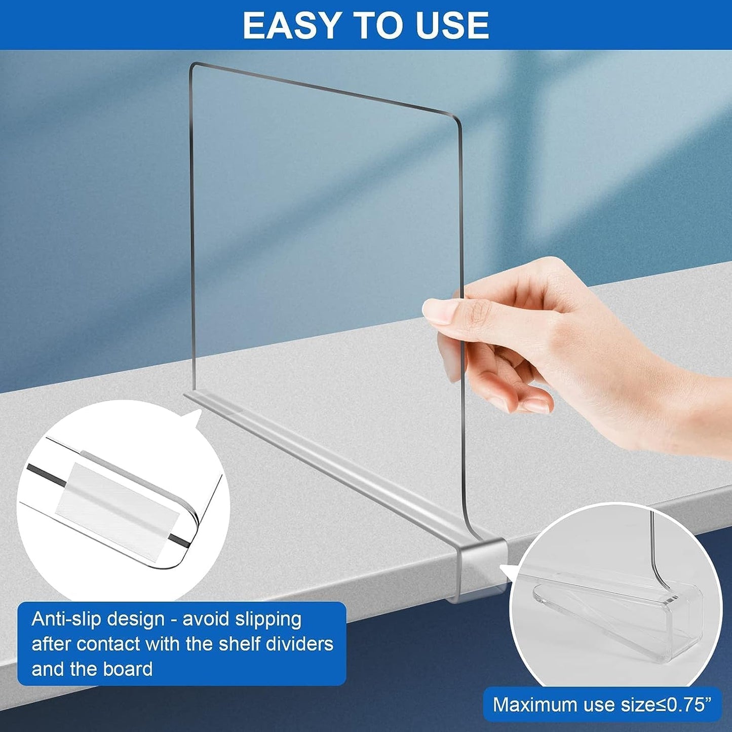 Acrylic Shelf Dividers, Clear Shelf Divider for Closet Organization 12PCS Closet Shelf Divider Closet Dividers for Shelves Shelf Organizer for Closet Shelf Organizer for Wood Closet Cabinets Separator