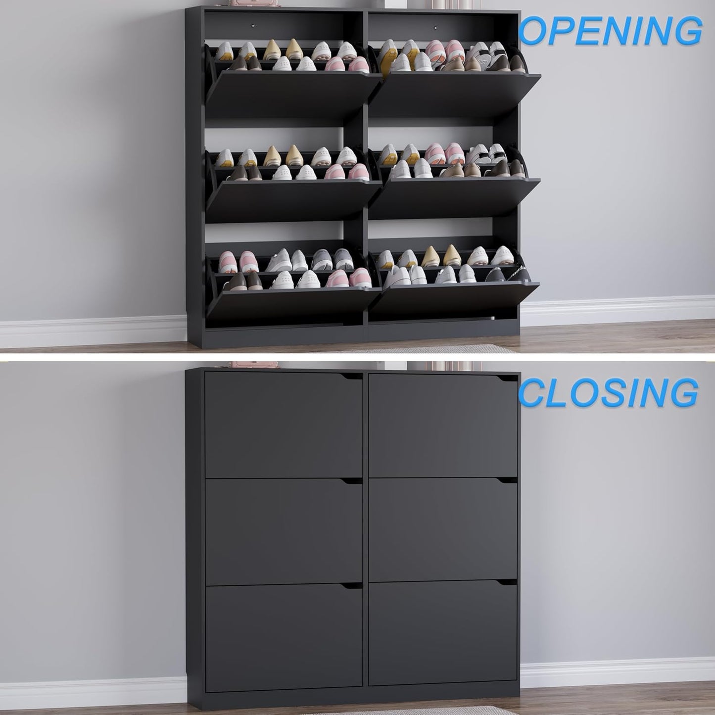 Shoe Cabinet with 6 Flip Drawers, Slim Narrow Shoe Storage Cabinet, Freestanding Shoe Organizer for Entryway, Hallway, Foyer