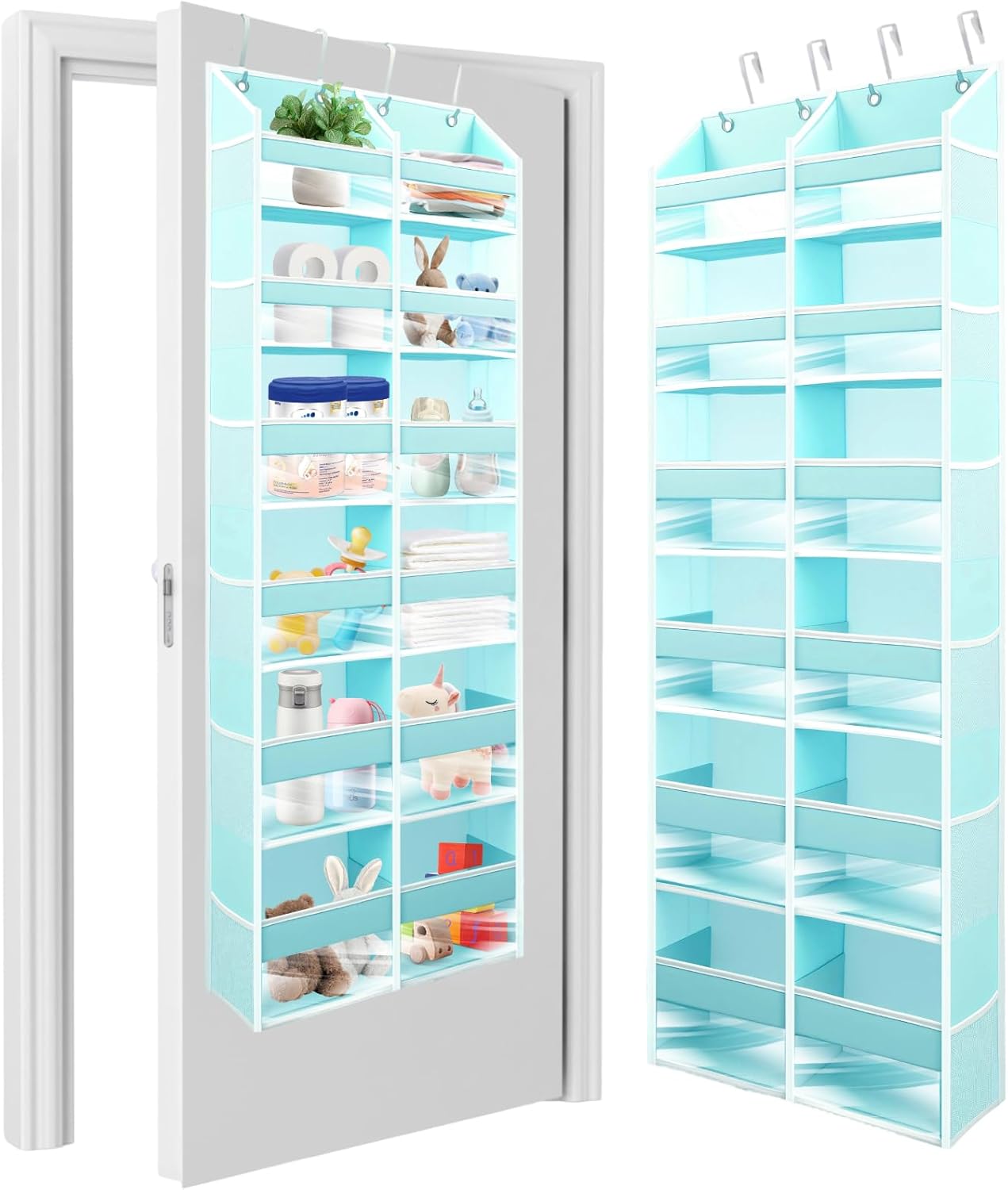 HOMELUX THEORY Over The Door Organizer Hanging - 50lbs Load 6 Large Front & 12 Side Pockets, 1 Pack Over The Door Shoe Organizer, Hanging Closet Organizer For Toys, Diaper, Sewing (XL, Baby Blue)