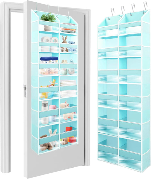 HOMELUX THEORY Over The Door Organizer Hanging - 50lbs Load 6 Large Front & 12 Side Pockets, 1 Pack Over The Door Shoe Organizer, Hanging Closet Organizer For Toys, Diaper, Sewing (XL, Baby Blue)