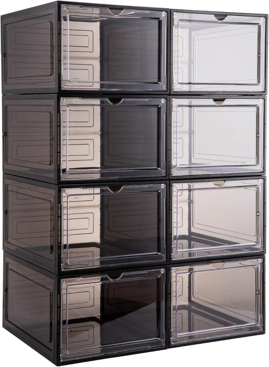 Attelite Upgrade Harder Solid Plastic Hat Organizer for Baseball Caps, 8 Pack Stackable Hat Storage Box with Clear Magnetic Door, Hat Rack(XL-Black)