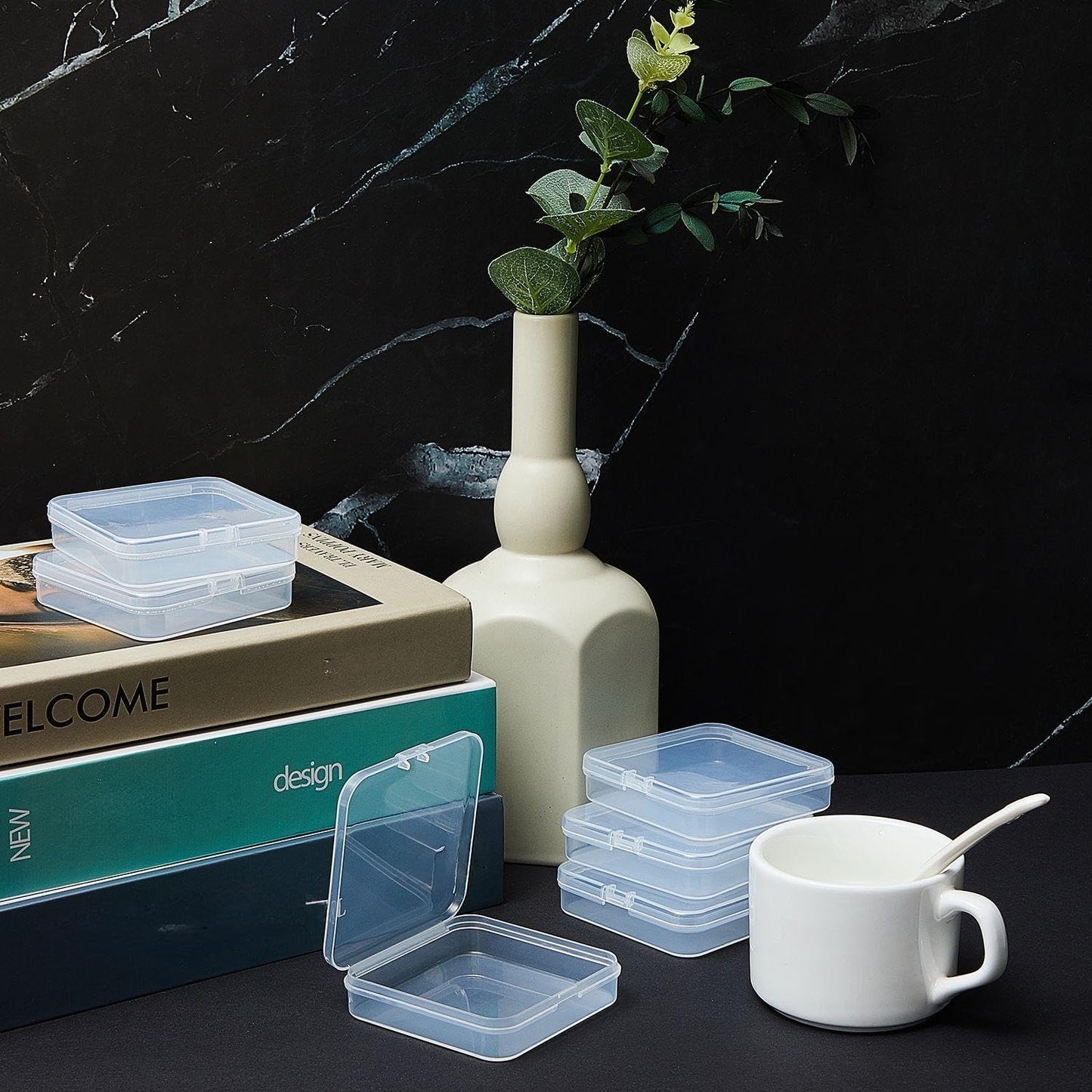 SATINIOR 24 Packs Small Clear Plastic Beads Storage Containers Box with Hinged Lid for Storage of Small Items, Crafts, Jewelry, Hardware (2.76 x 2.76 x 0.67 Inches)