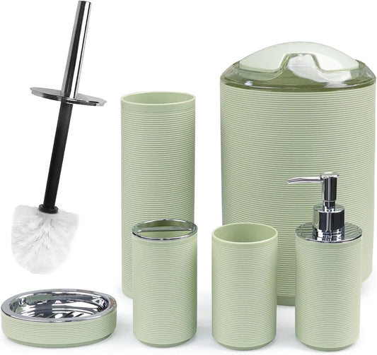 CERBIOR Bathroom Accessories Set Bath Ensemble Includes Soap Dispenser, Toothbrush Holder, Toothbrush Cup, Soap Dish for Decorative Countertop and Housewarming Gift (Apple Green)