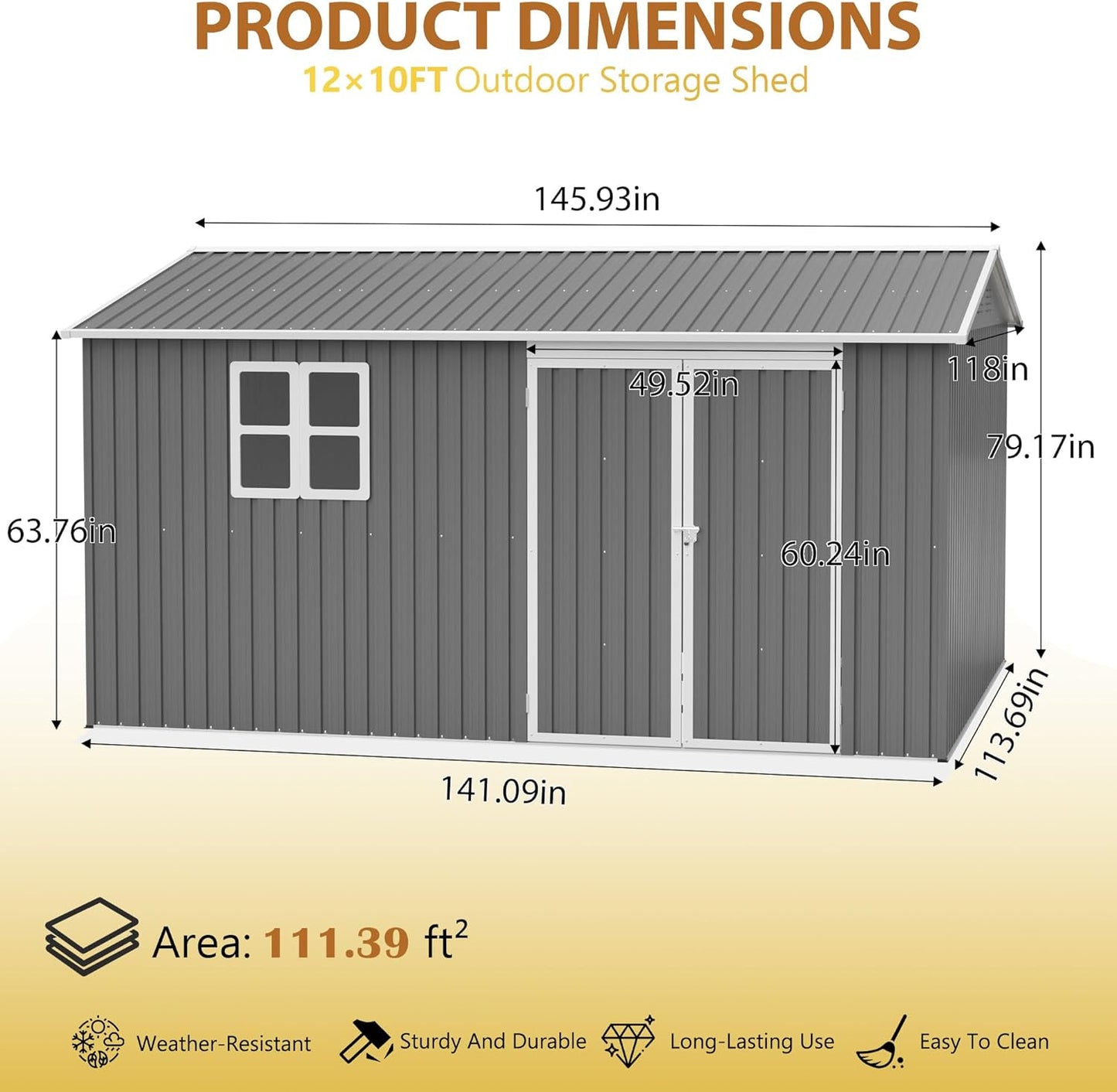 10x12 FT Outdoor Metal Storage Shed, Large Garden Tool Shed with Window & Metal Frame Floor for Patio Storage