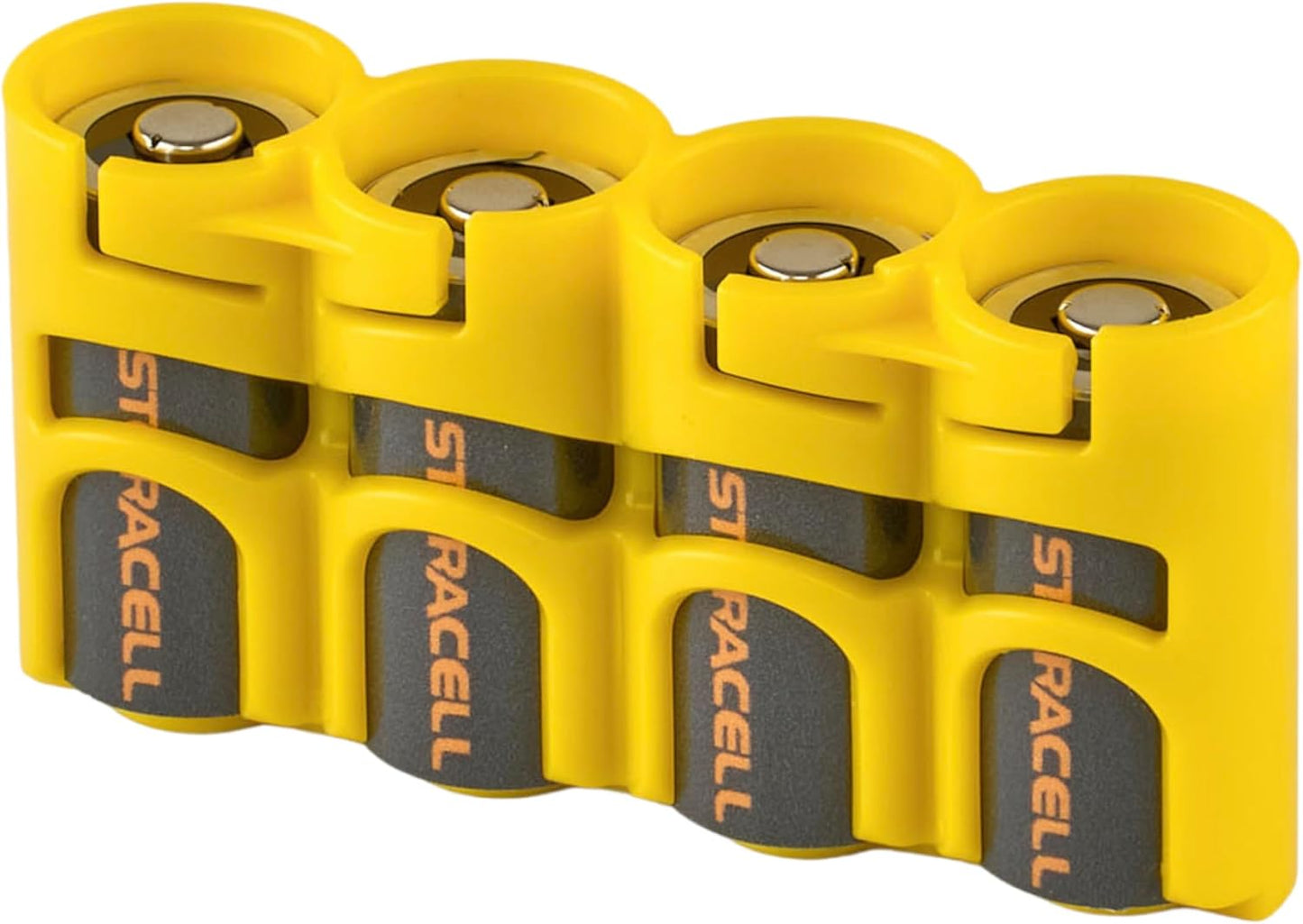 Storacell Slimline CR123 Battery Storage Caddy, Yellow, Holds 4 Batteries (Not Included)