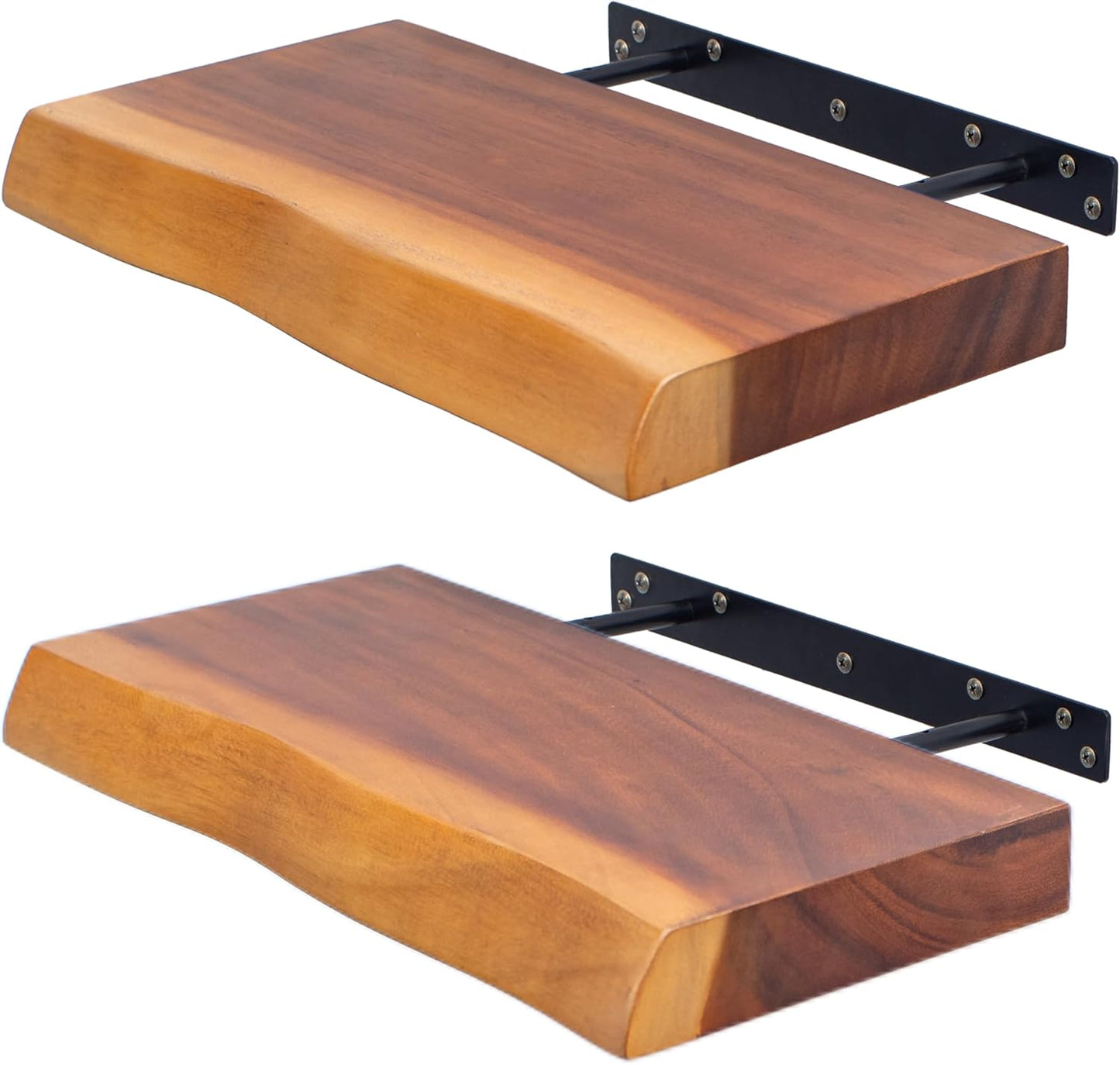 Solid Wood Floating Shelves Set of 2 - Handcrafted with Authentic Live Edge Design for Natural Wall Display - 15.7" Rustic Wooden Shelving for Bathroom Kitchen Bedroom