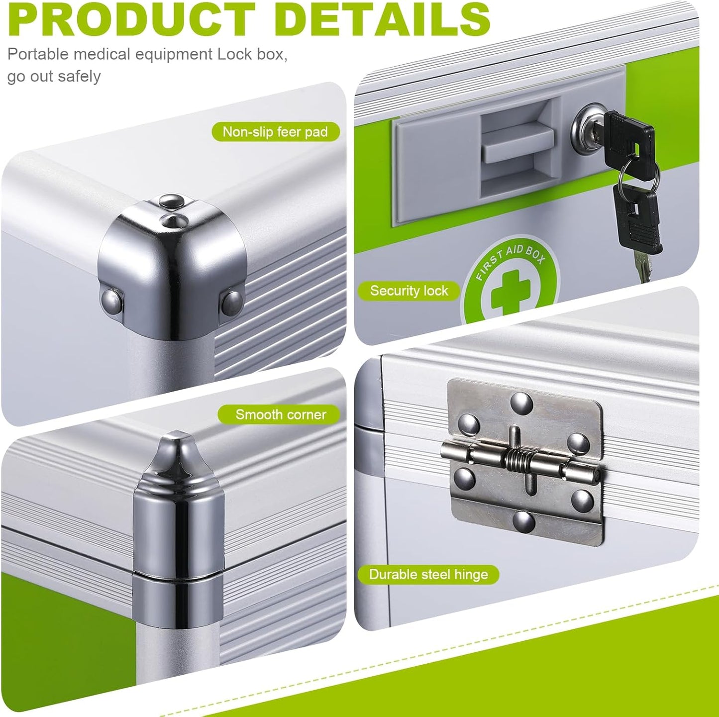 Medication Lock Box with key Lock 14 x8.5x 7.5 inches [Large], First Aid Key Safe Box with Lock, Medical Box Organizer