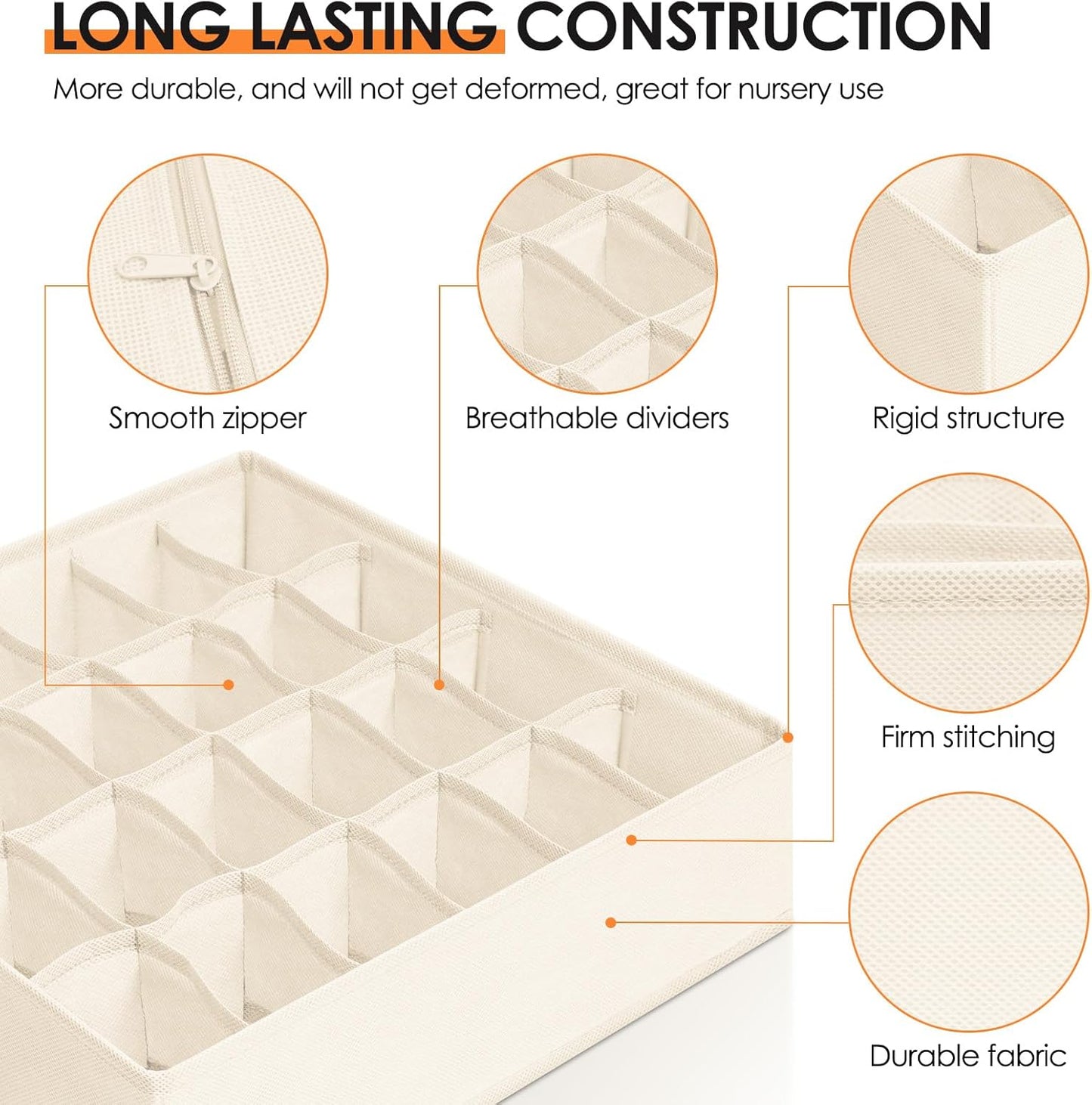 Criusia Drawer Organizer Clothes, 16 Pack Dresser Organizer Bins for Baby Clothes, Underwear Sock, Fabric Closet Organization and Storage Dividers for Nursery Bedroom (96 Compartments, Beige)