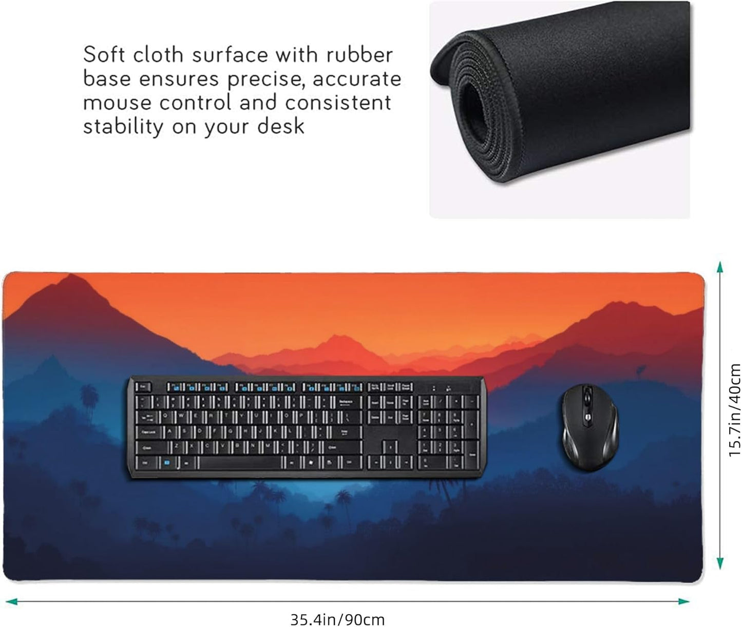 Twilight Mountain Palm Trees Large Mouse Pad, Vintage Aesthetic Gaming Desk Mat, XXL Keyboard Desk Pad Mat for Desktop, 35.4"x15.7" Non-Slip Base Big Mousepad with Stitched Edges