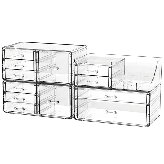 Acrylic Clear Make up Organizers And Storage for Vanity,Bathroom Skincare Organizer With 12 Drawer for Dresser,Plastic Desk Accessories Organization,Cosmetic Organizer Countertop for Beauty,Skin Care