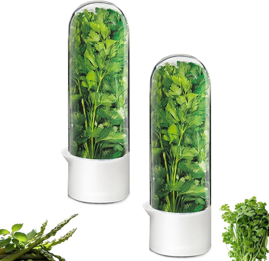 Cilantro Container for Fridge, Herb Saver for Refrigerator - Fresh Herb Keeper for Cilantro, Basil, Asparagus, Parsley, Keeps Greens Vegetables for 2-3 Weeks