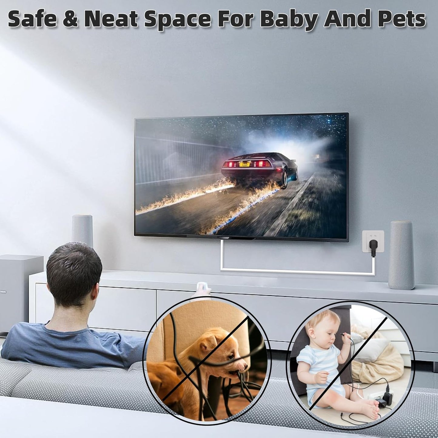 118" Side Buckle Cable Hider for 1 Cords,Extension Cord Covers for Wires On Wall,Adhesive Cord Hider for Wall Mount Tv, Wire Channel for Cable Concealer,Cable Raceway Home & Office,White