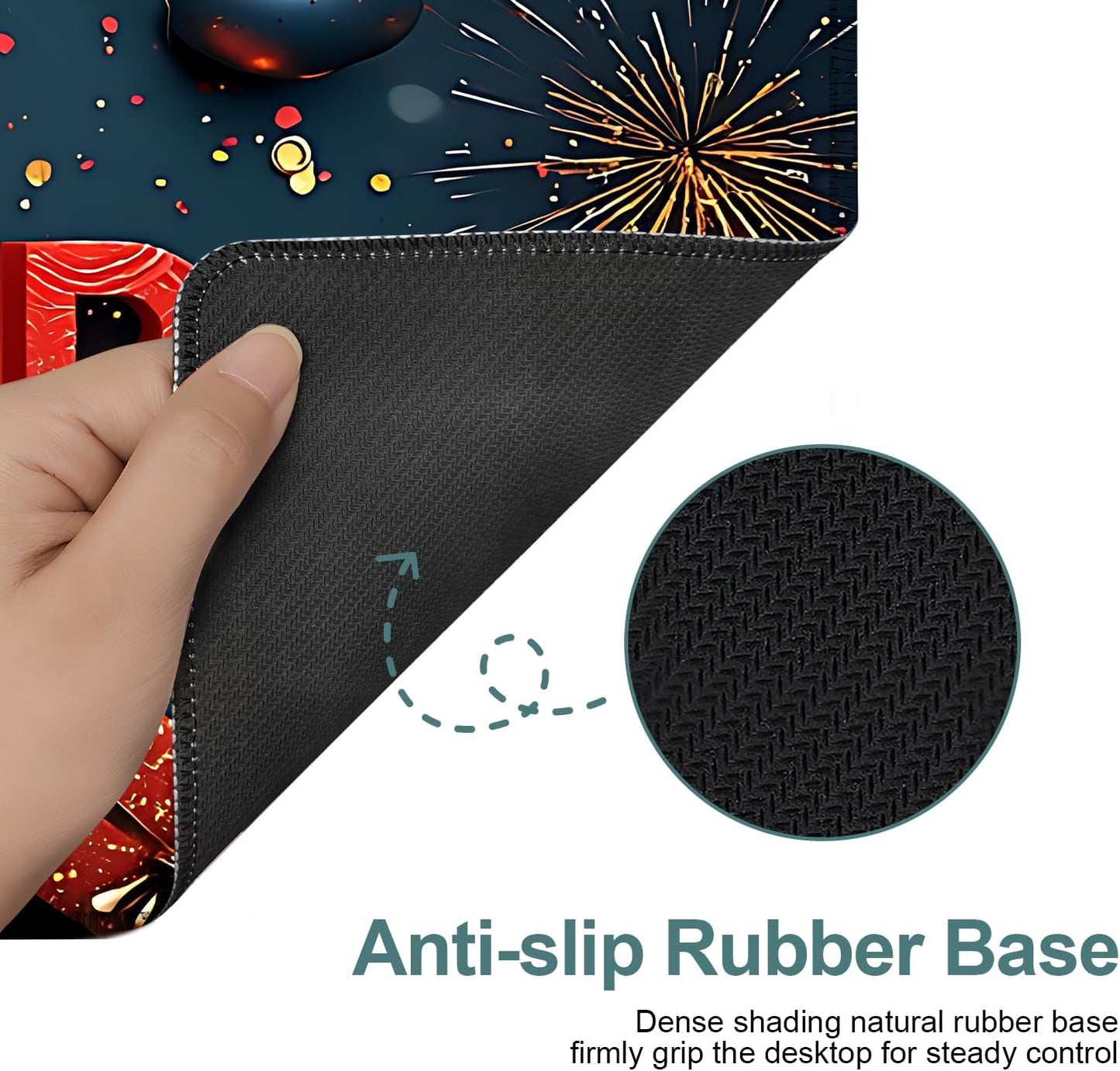 Happy New Year Gaming Mouse Pad 35.4"x15.7"Desk Mat Anti-Slip Rubber Base & Durable Stitched Edges for Gamers Smooth Mouse Writing Surface for Desk Office/Home