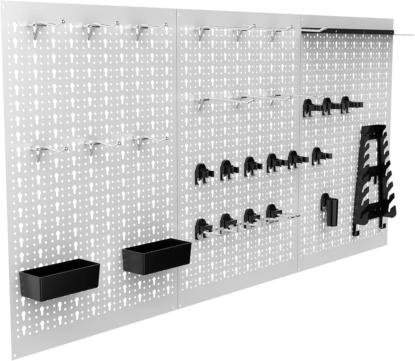 TORACK 3 PCS Metal Pegboard Panels(16x24 inch) for Wall Garage Tools Storage Pegboard for Workbench, Modular Peg Board Tool Organizer Board Kit(Pack of 3, Grey)