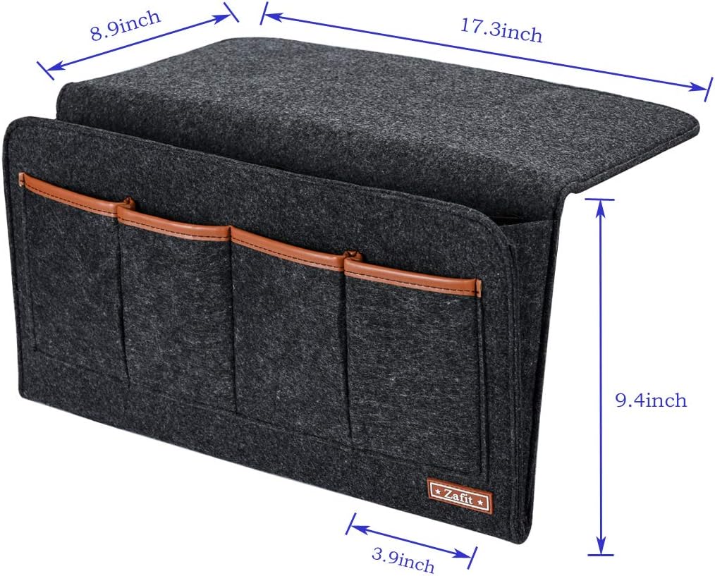 Bedside Caddy, 7 Pockets Large Size Bedside Organizer Caddy for Magazine Remotes Phone (17.3'' x 18.1'', Dark Grey)