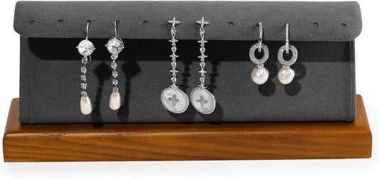 Solid Wood Jewelry Earrings Display Stand Small Jewelry Display for Long Earrings(Grey)