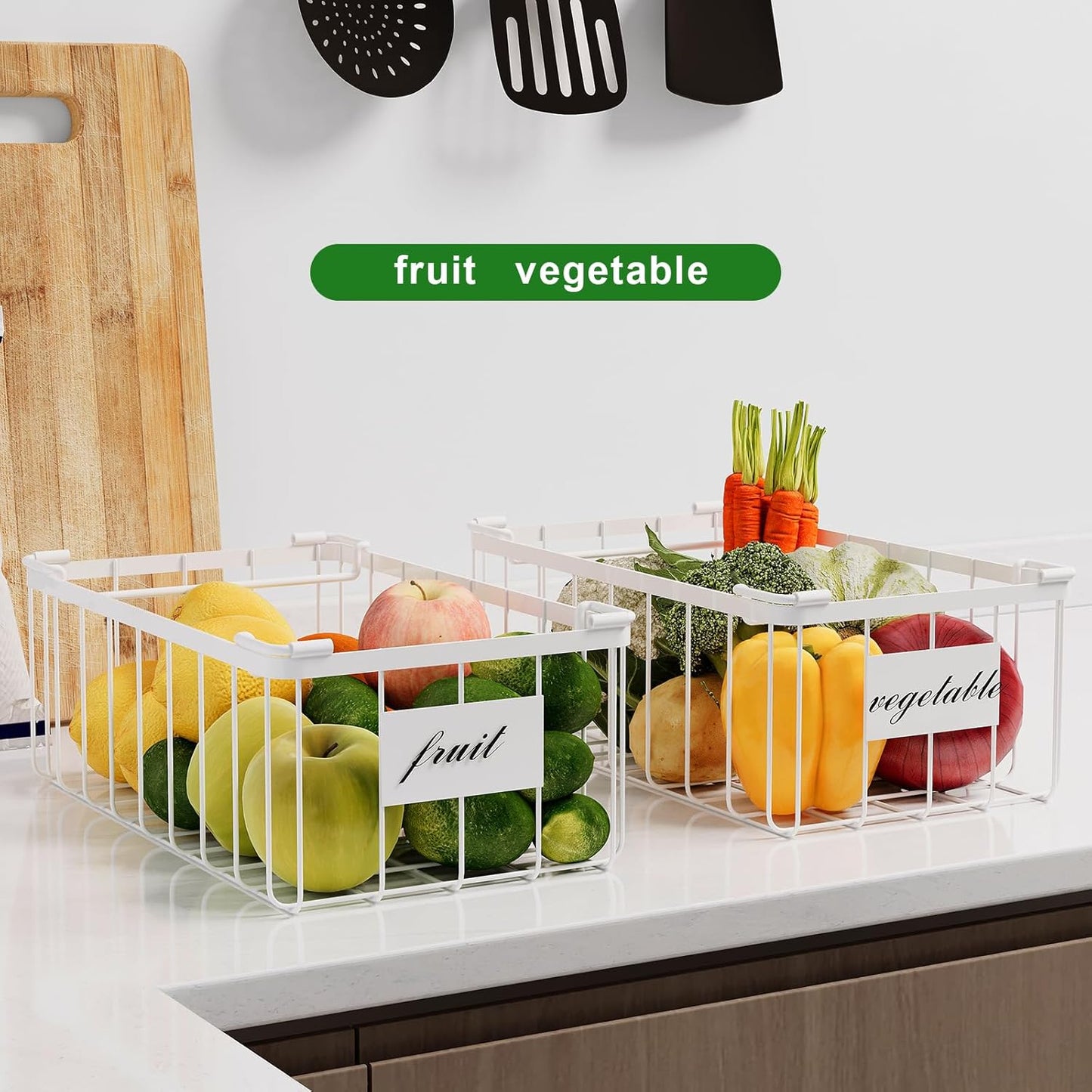 Freezer Organizer Bins With Tag, Stackable Freezer Baskets for Chest Freezer Sort Frozen Foods, Deep Freezer Organizer Bins with Handle Add Space Easy Reach, White Set of 6