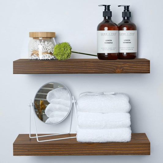 Homeforia Classic Walnut 18 inch Floating Shelf, High End Solid Real Wood Small 18inch Floating Shelves for Wall Mounted, 18in Floating Shelves, Heavy Duty Bracket, 18 X 6.5 X 1.75 inches, Set of 3