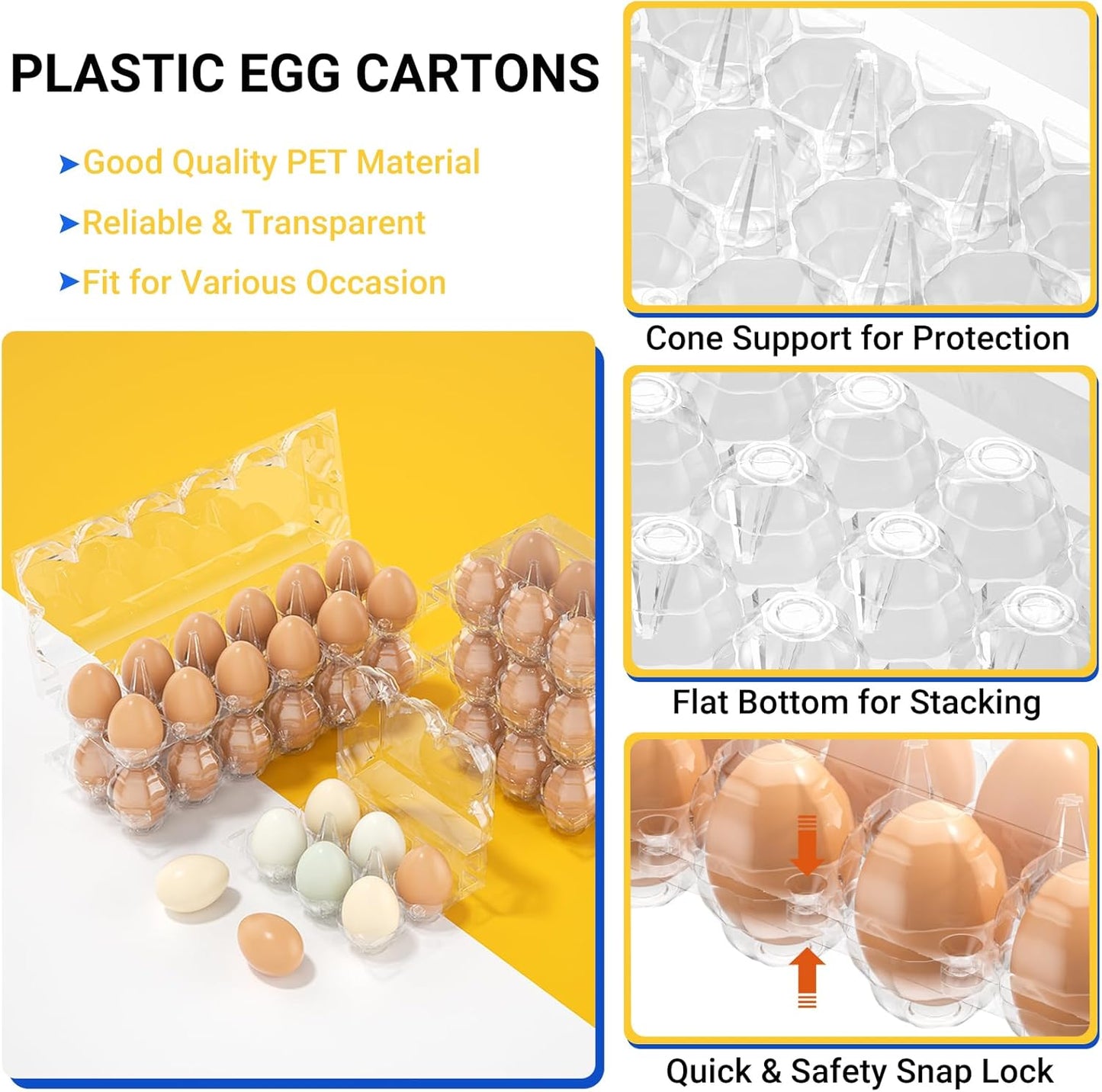 120 Pack Plastic Egg Cartons Cheap Bulk, 12 Count Clear Egg Containers for Fresh Chicken Eggs, 3x4 Grids Refrigerator Egg Trays for Refrigerator Storage, Chicken Farm, Market Display & Commercial Use