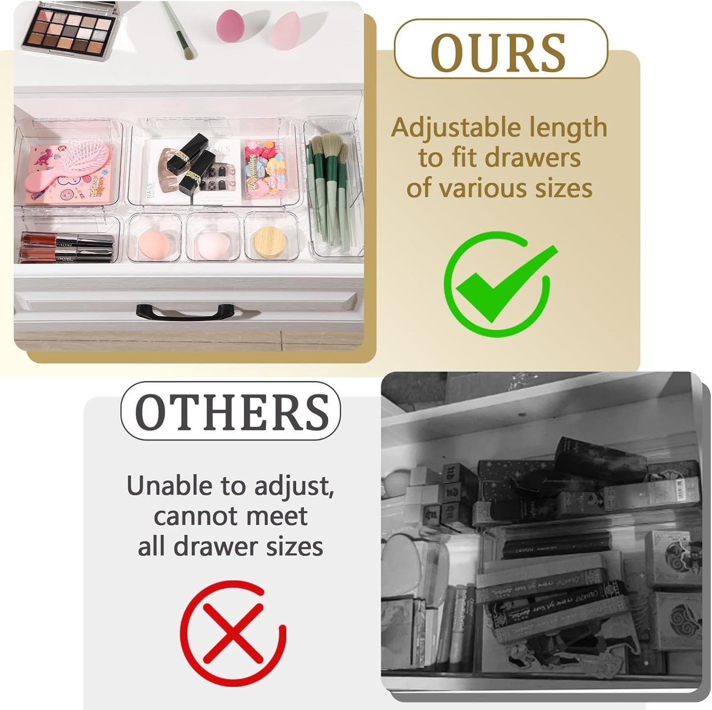 20 Pcs Adjustable Clear Drawer Organizer, Extendable Vanity Storage Bins, Desk Drawer Organizer Set for Makeup, Cosmetics, Bedroom, and Gadgets, Clear