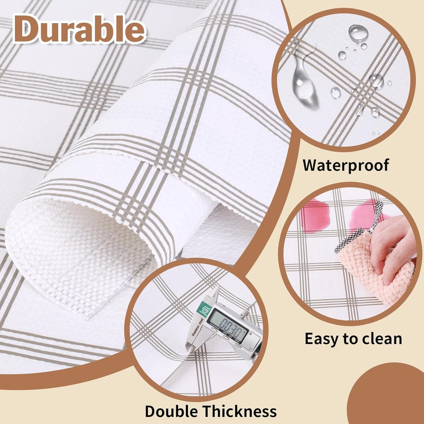 Drawer and Shelf Liner for Kitchen Cabinet: 17 in X 20 Ft Non Slip Waterproof Shelf Paper Non Adhesive Refrigerator Liners White Square Easy Liners for Bathroom Cupboard with Knife Tape Measure