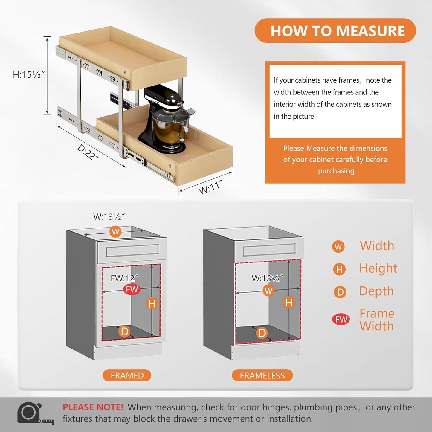 WelFurGeer 2-Tier Pull Out Cabinet Organizer with Soft Close Slides, Pull Out Drawers for Cabinets, Heavy-Duty Slide Out Drawers for Kitchen Cabinets, Under Sink, Pantry & Bathroom