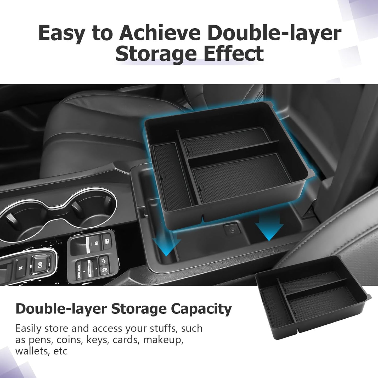 LUWU 2026 Honda Passport Accessories Compatible with 2023 2024 2025 Pilot & 2026 Passport Center Console Organizer, Armrest Storage Box Tray Organizer Insert Tray 2025 Pilot Accessories Black 2PCS