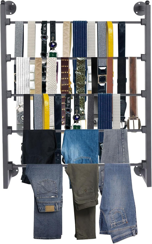 5 Tiers Display Tie & Scarf Rack, Wall Mounted Ribbon Rack Organizer Holder for Wrapping Paper Scarf Tie Belt Towel Pants, Scarves Hijab Stand for Retail Store,Home,Craft Room,Florist, Bedroom