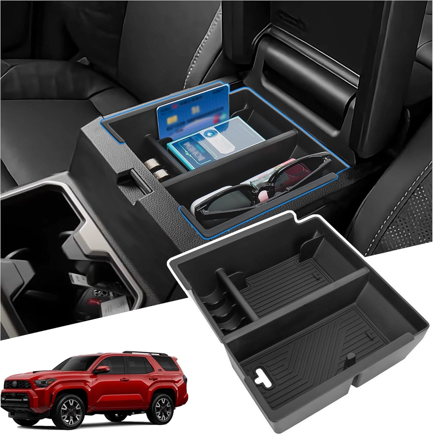 Center Console Organizer Compatible with 2025-2026 Toyota 4Runner (6th Gen) Interior Accessories, Armrest Storage Box Glove Organizer Tray Insert with Coin and Sunglasses Holder
