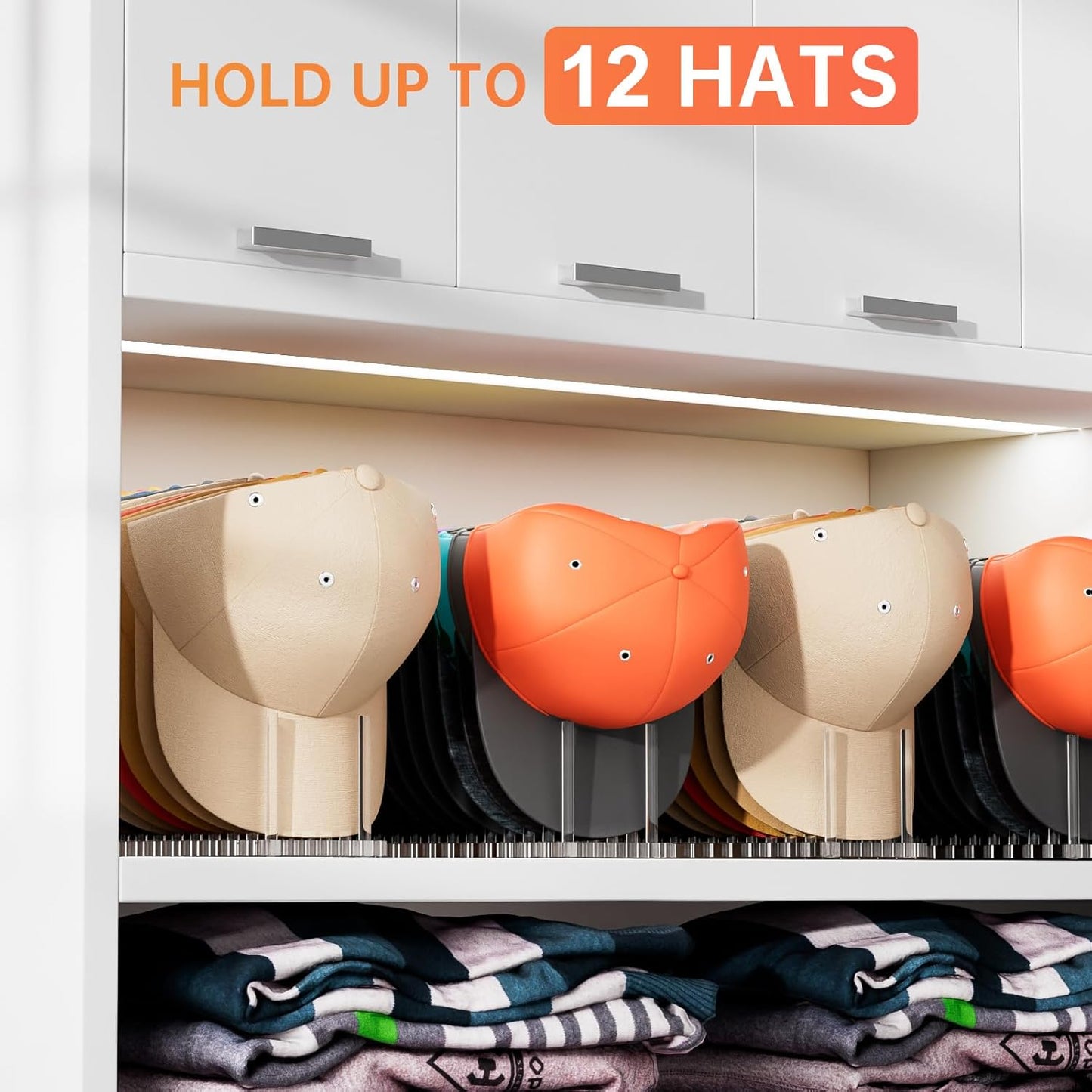 Kadolina Hat Organizer for Baseball Caps, Acrylic Hat Rack for 12 Baseball Caps, Hat Holder Display and Organizer for Closet, Tabletop, Dressing Table (Transparent)