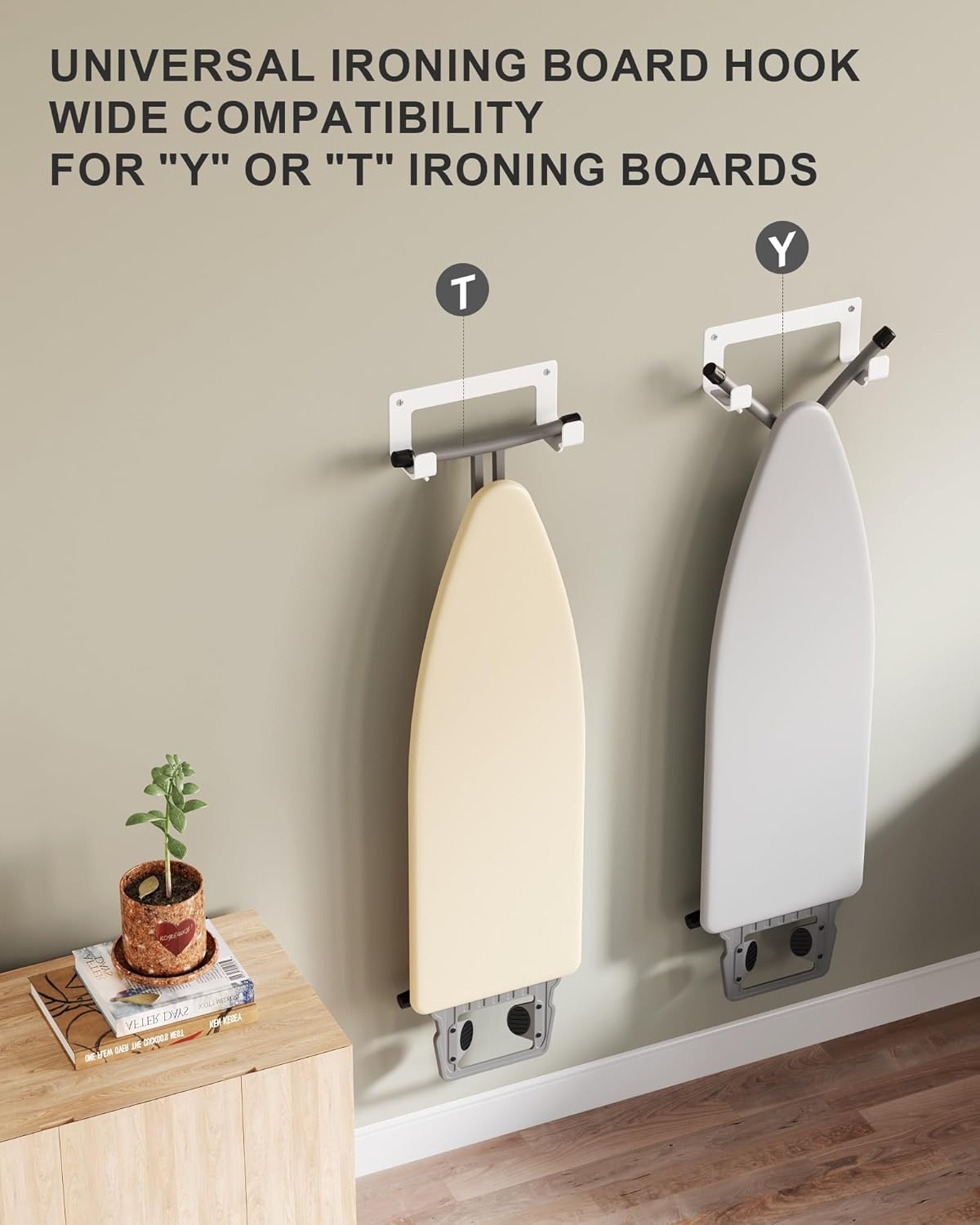 Ironing Board Holder Wall Mount Stainless Steel, Y T Leg Ironing Board Hanger Wall Mount for Laundry Room, Iron Board Hooks for Wall Heavy Duty, White