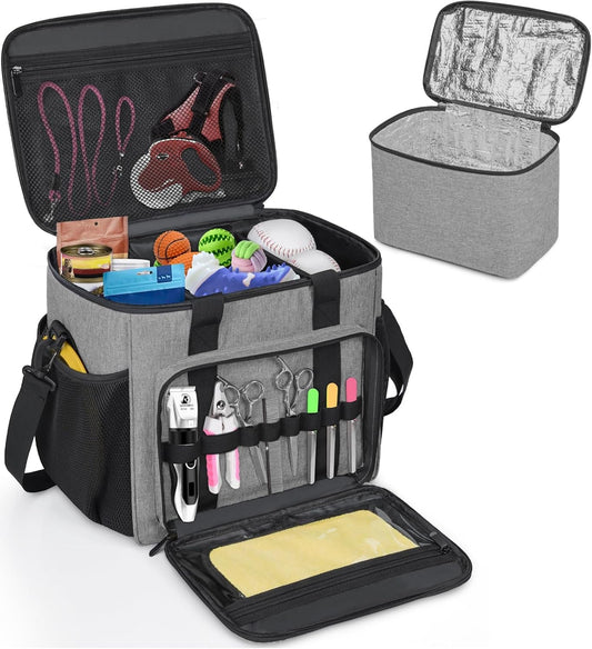 GMAK Pet Grooming Bag, Dog Grooming Tote Bags Supplies Organizer Case Pets Tools Organizer Tote for Dog Cat Grooming Tool Kit, Clippers, Scissors and Accessories, Grey(Bag Only)