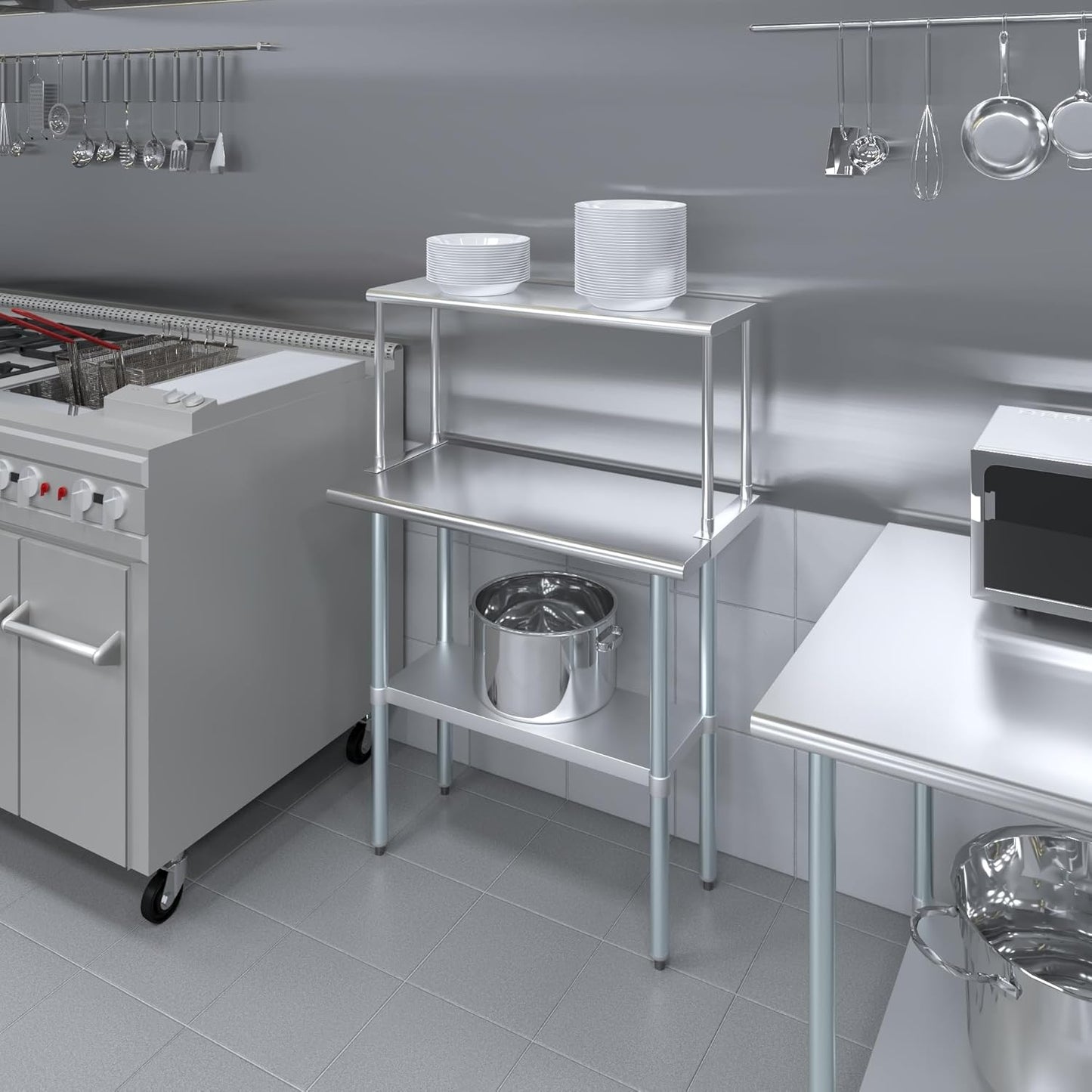 Stainless Steel Work Table with Wide Single Tier Overshelf | Metal Kitchen Prep Table & Shelving Combo (18" x 36" Work Table + 12" Overshelf)