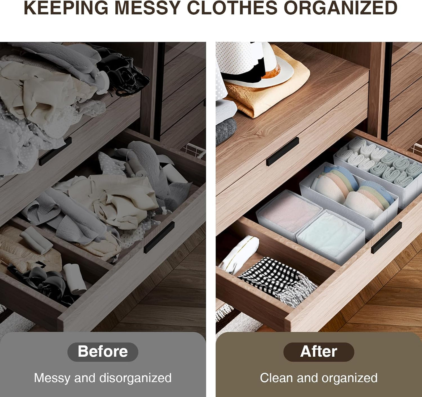DIMJ Drawer Organizer Clothes, 12 Pack Fabric Closet Organizers and Storage, Foldable Baby Clothes Organizer & Dresser Bin For Nursery, Bedroom, Closet, Socks, Bra, Tie,White